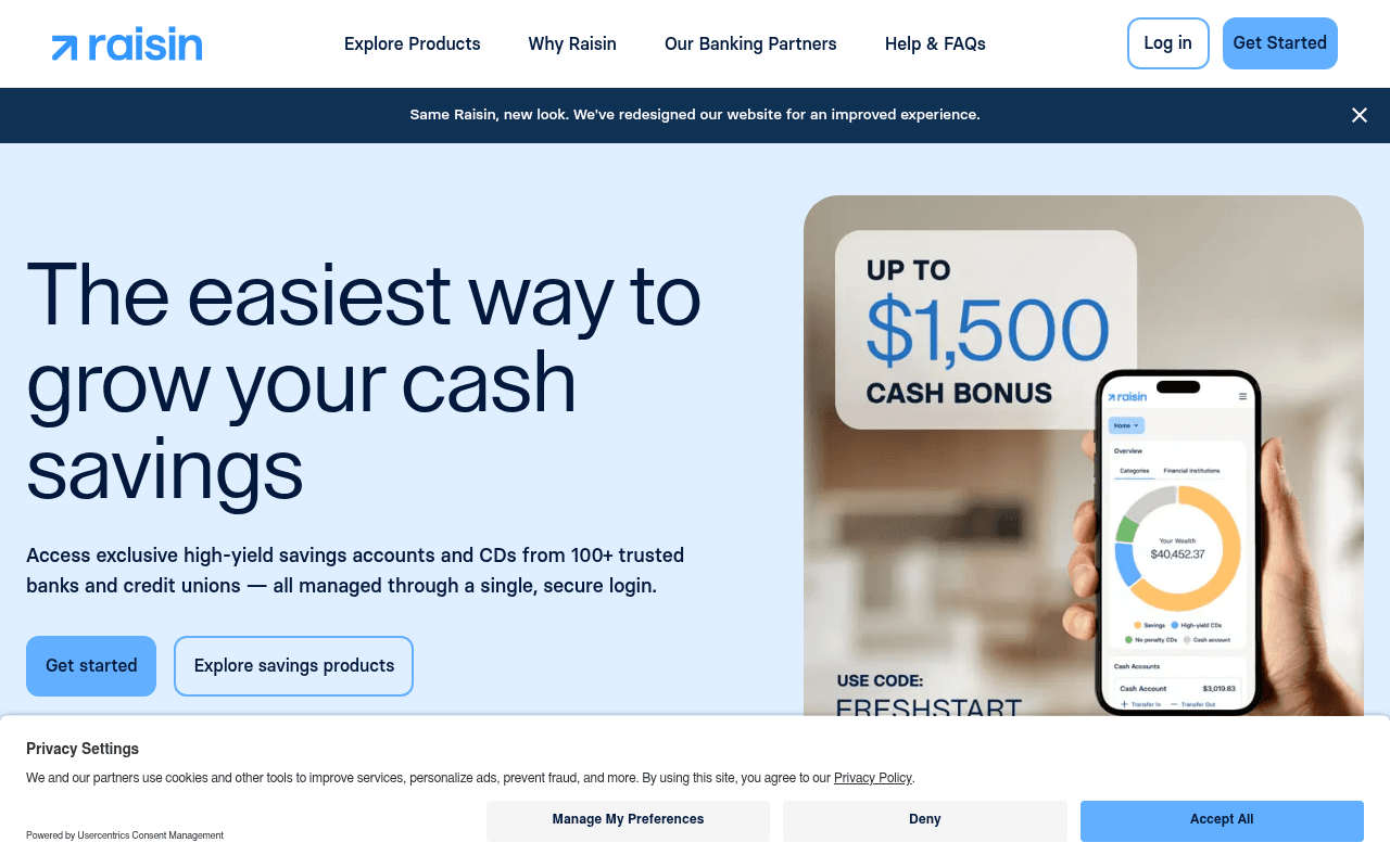 Screenshot of raisin.com