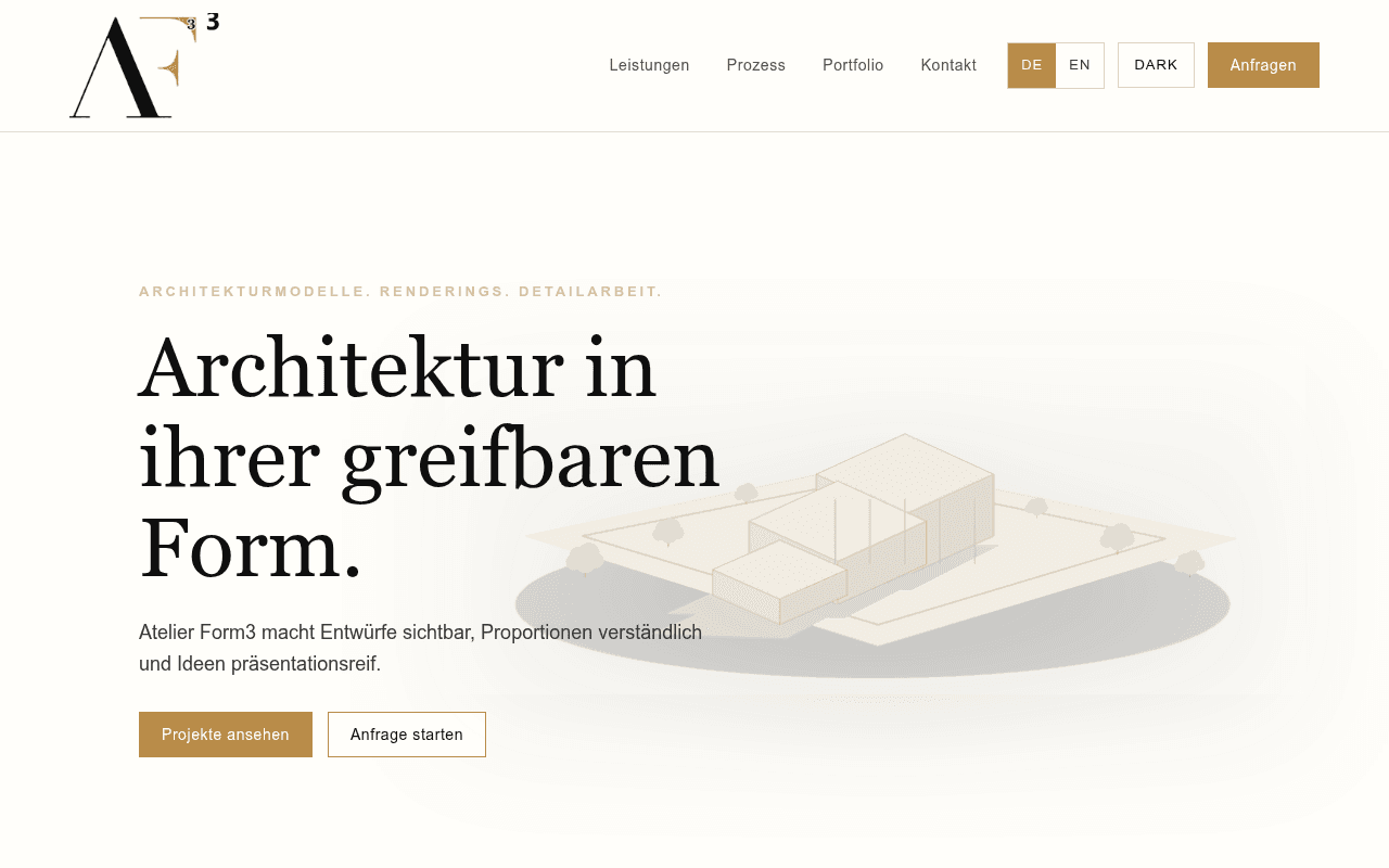 atelierform3.at landing page screenshot