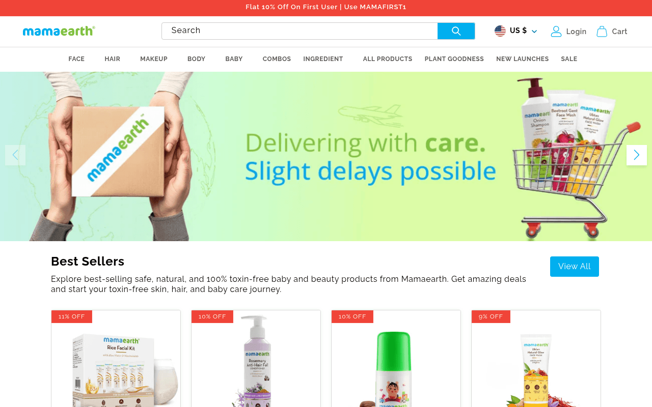 mamaearth.in landing page screenshot