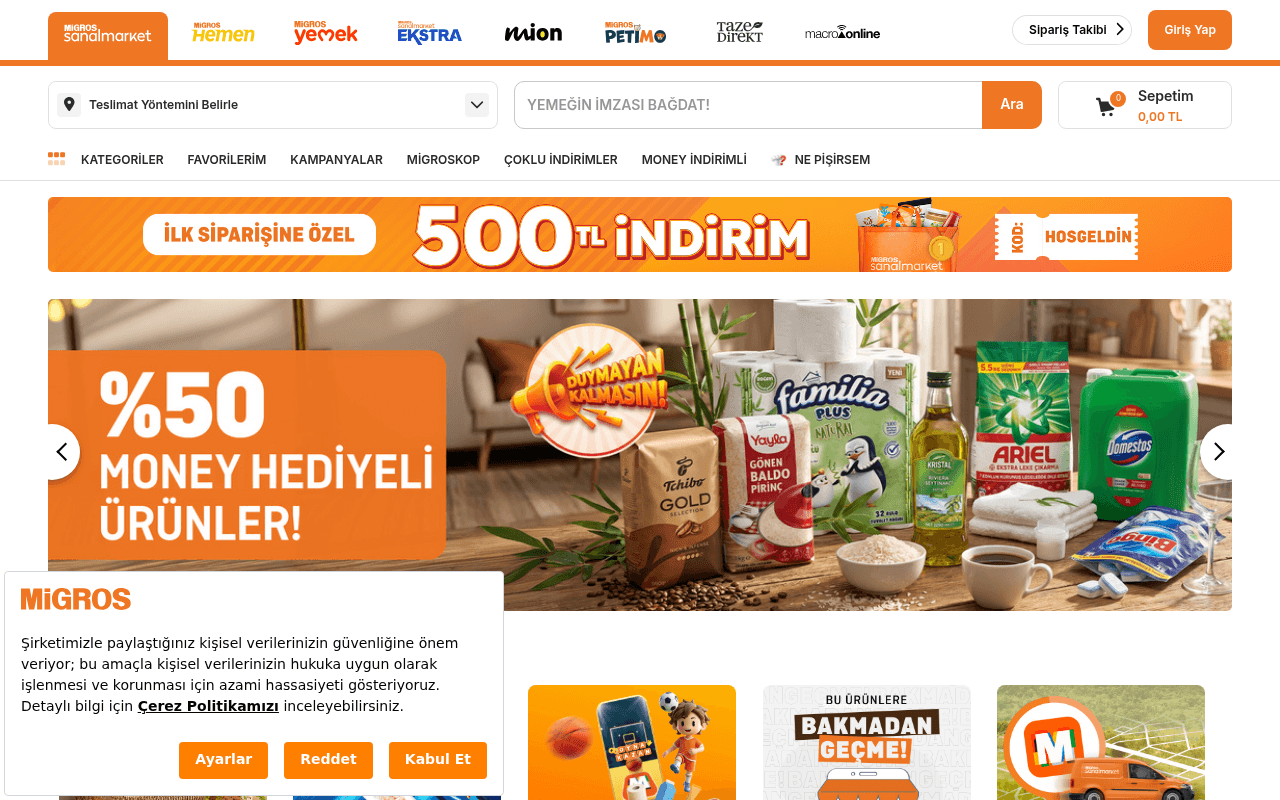 migros.com.tr landing page screenshot