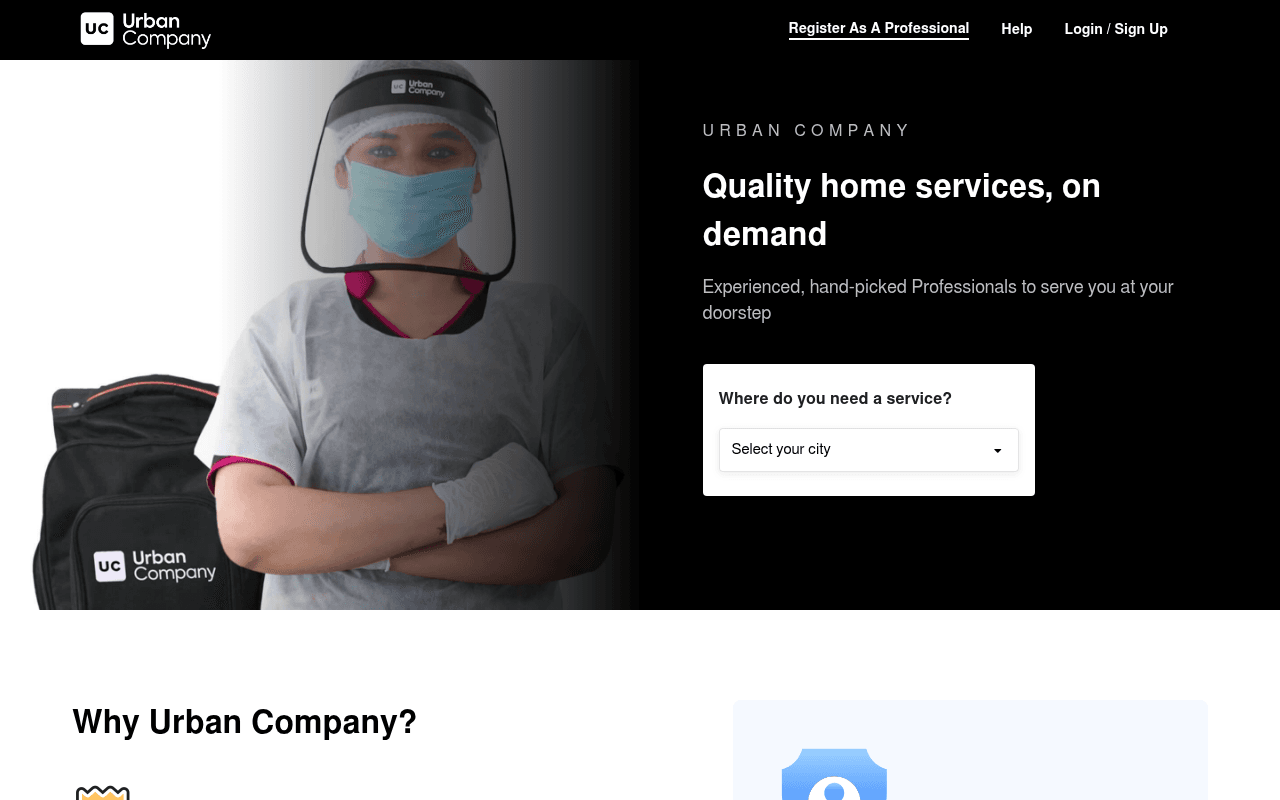 urbancompany.com landing page screenshot