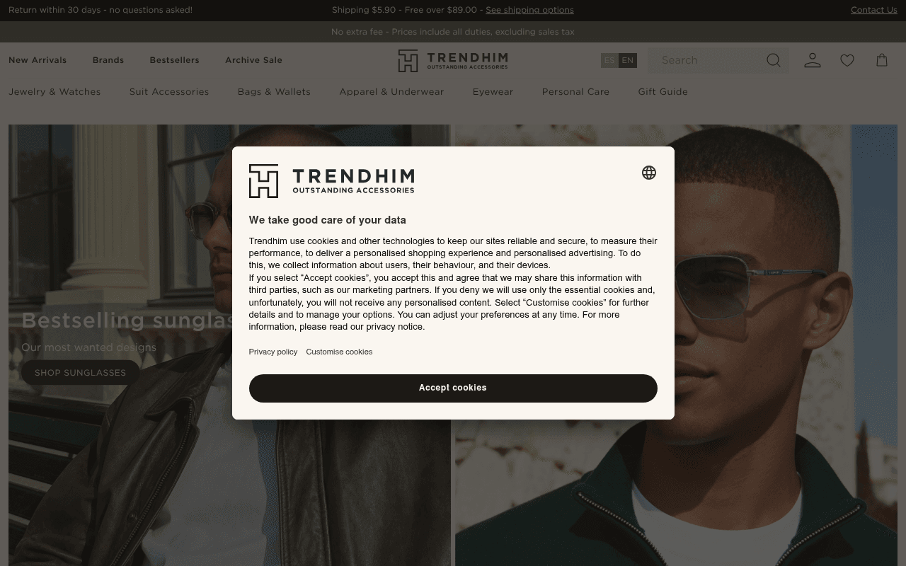 trendhim.com landing page screenshot