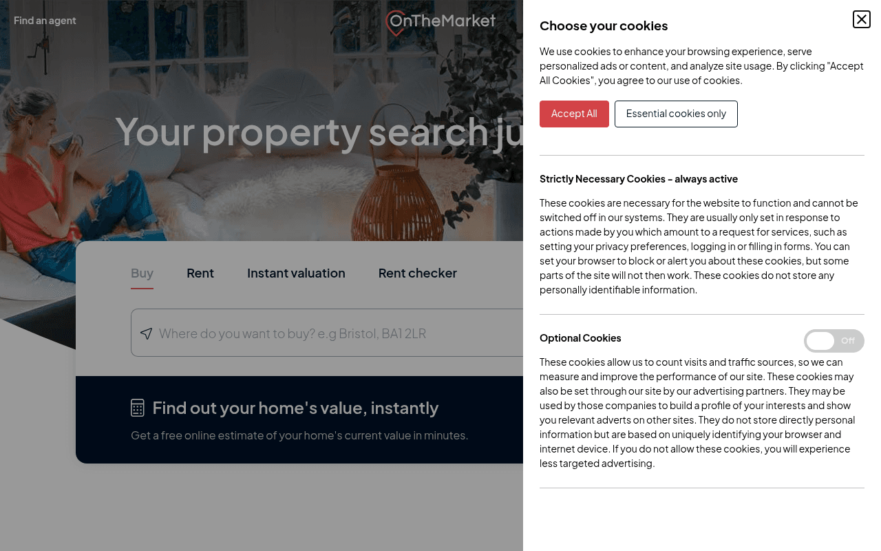 onthemarket.com landing page screenshot