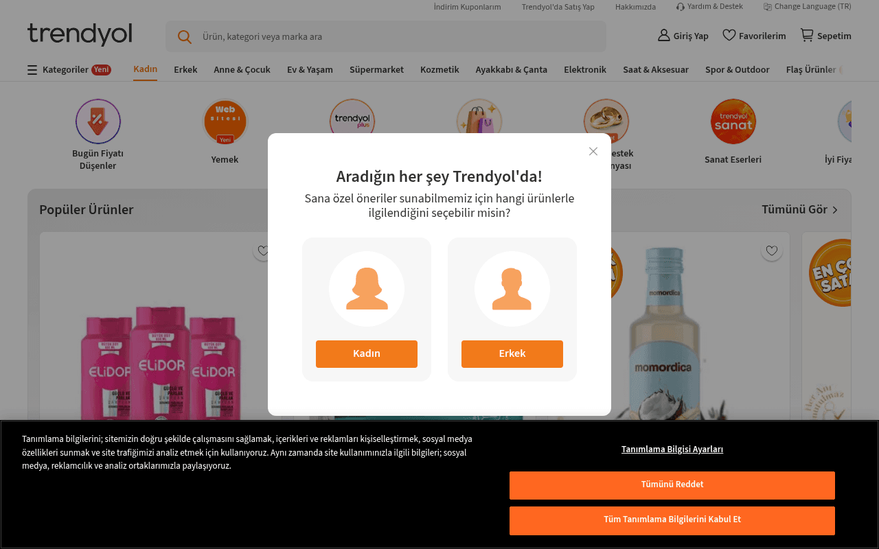 trendyol.com landing page screenshot