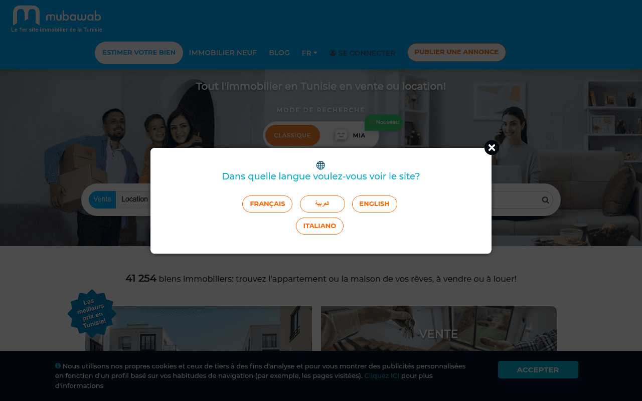 mubawab.tn landing page screenshot