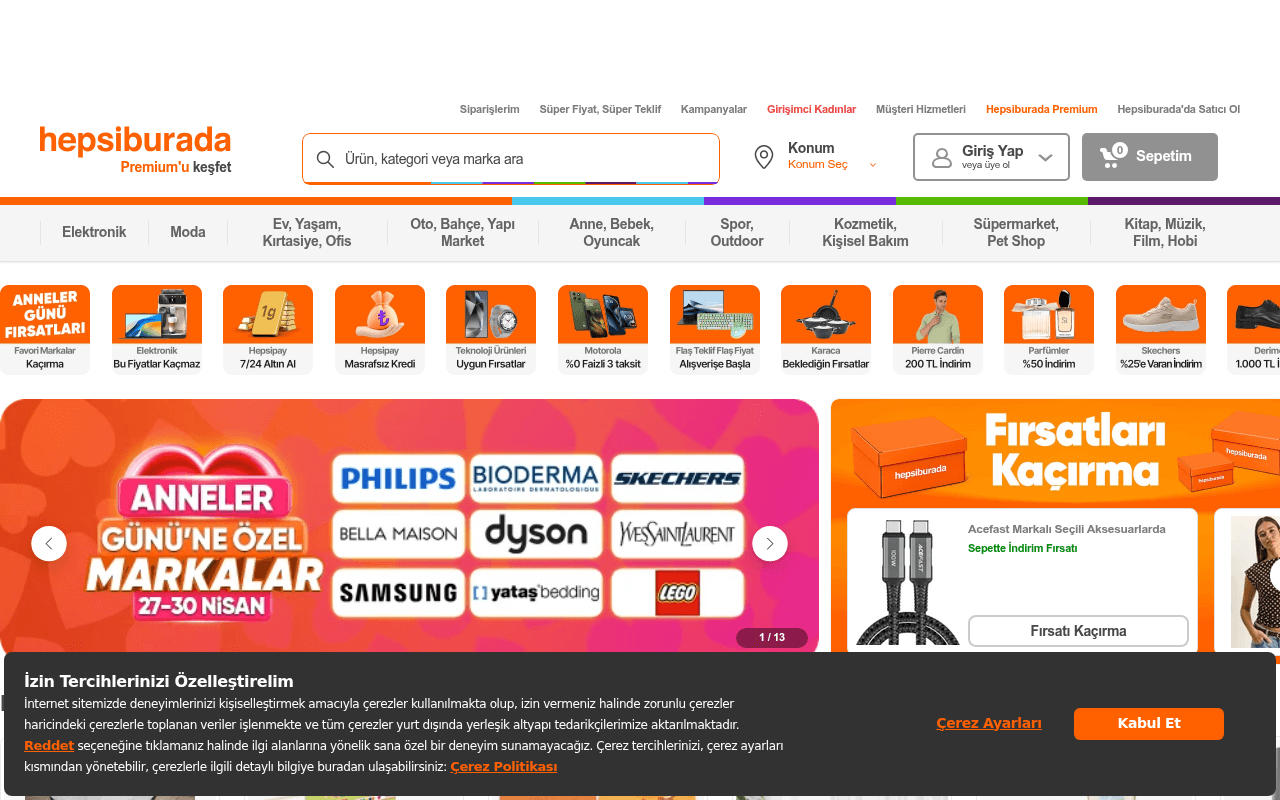 hepsiburada.com landing page screenshot
