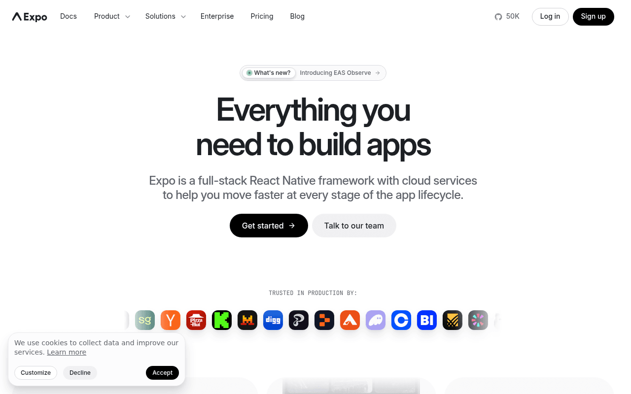 Screenshot of expo.dev