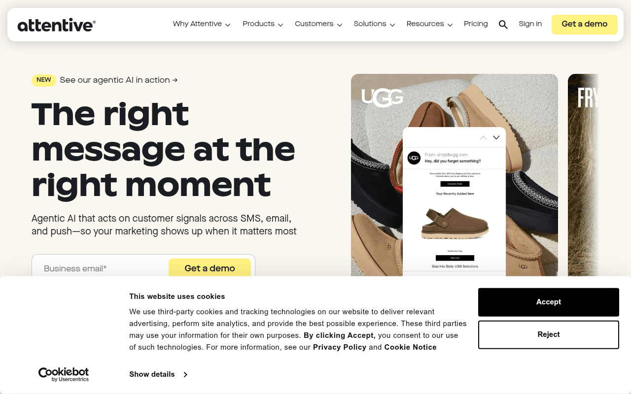 attentive.com landing page screenshot