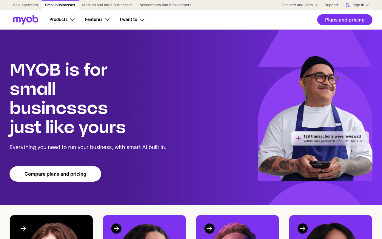 Screenshot of myob.com
