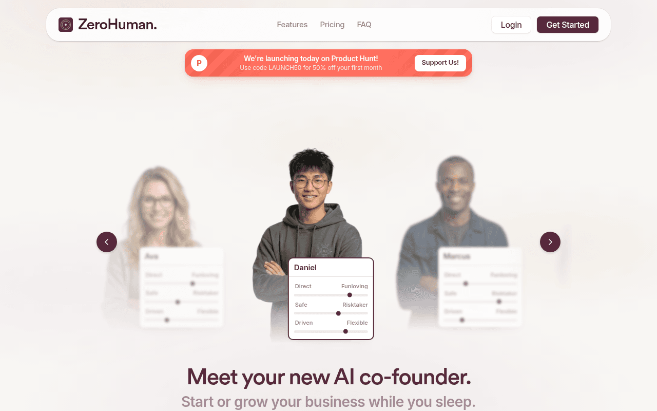 zerohuman.inc landing page screenshot