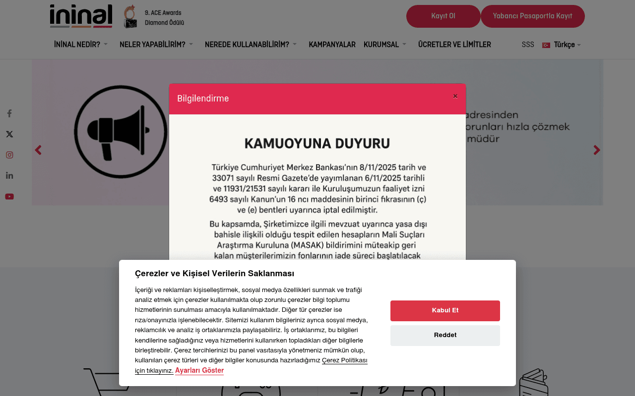 ininal.com landing page screenshot