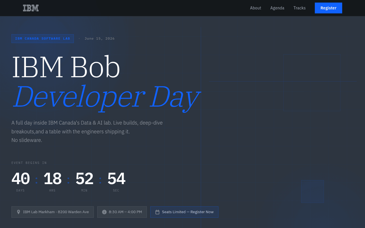 ibmbobdevday.com landing page screenshot
