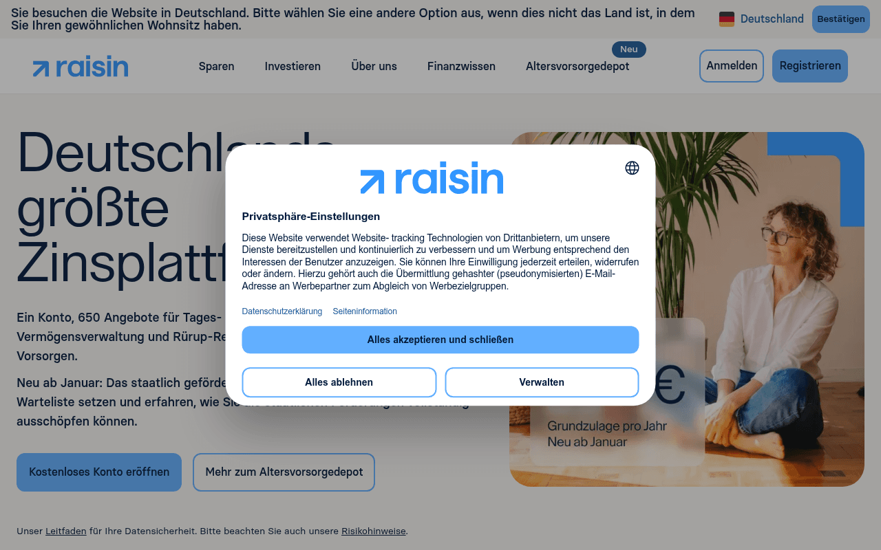 Screenshot of raisin.com