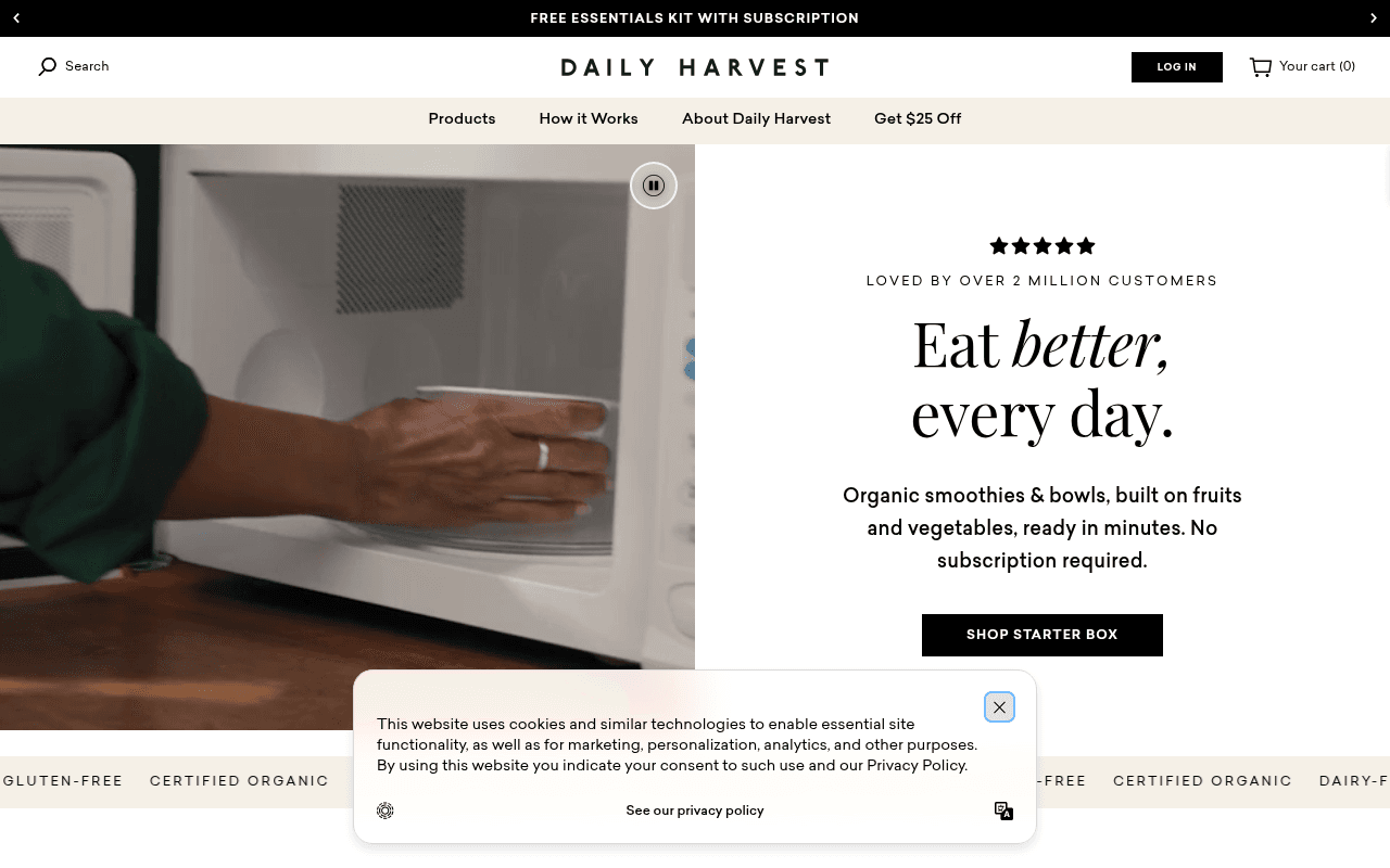daily-harvest.com landing page screenshot